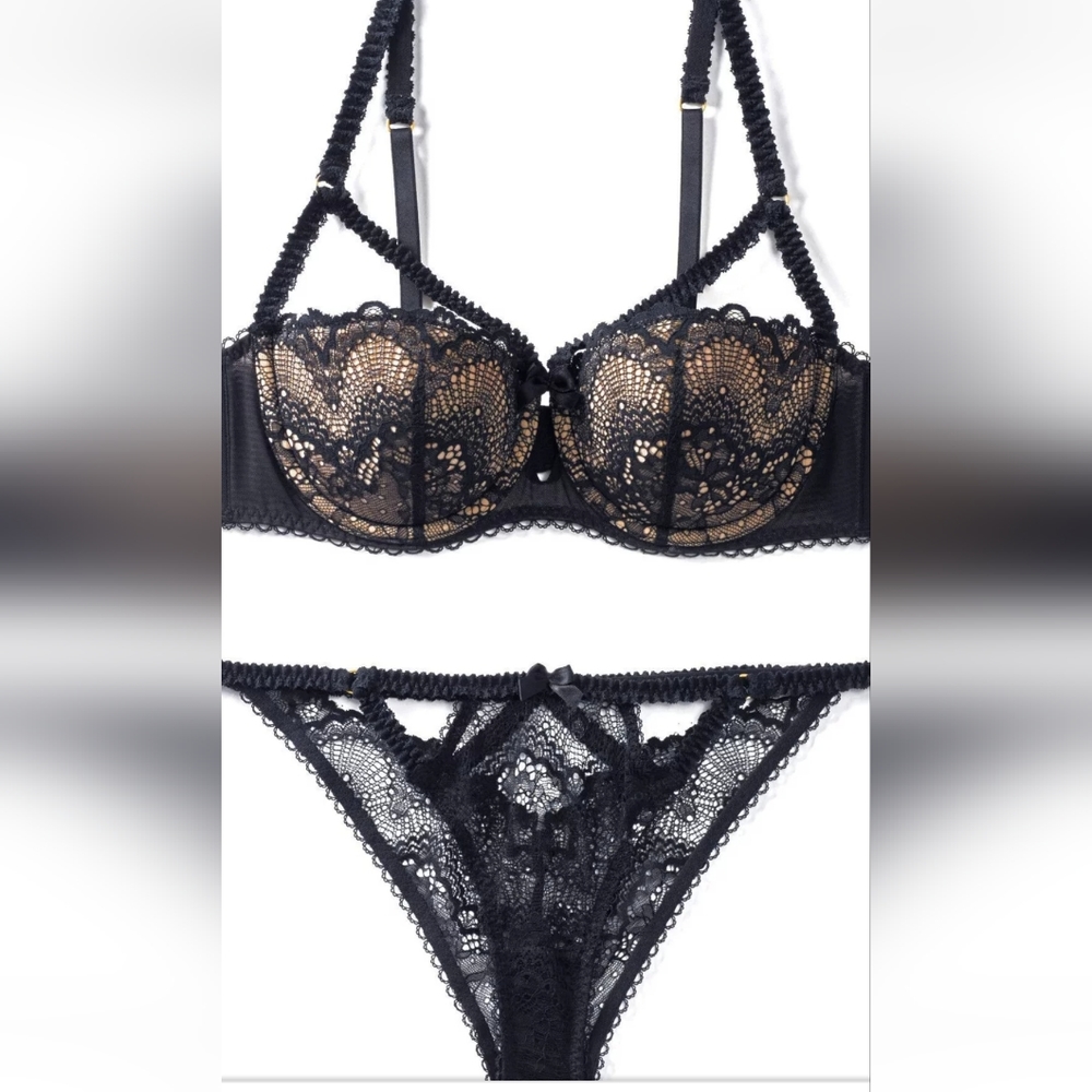 Adore me black lace bra and panty set nwt 34ddd panty size med